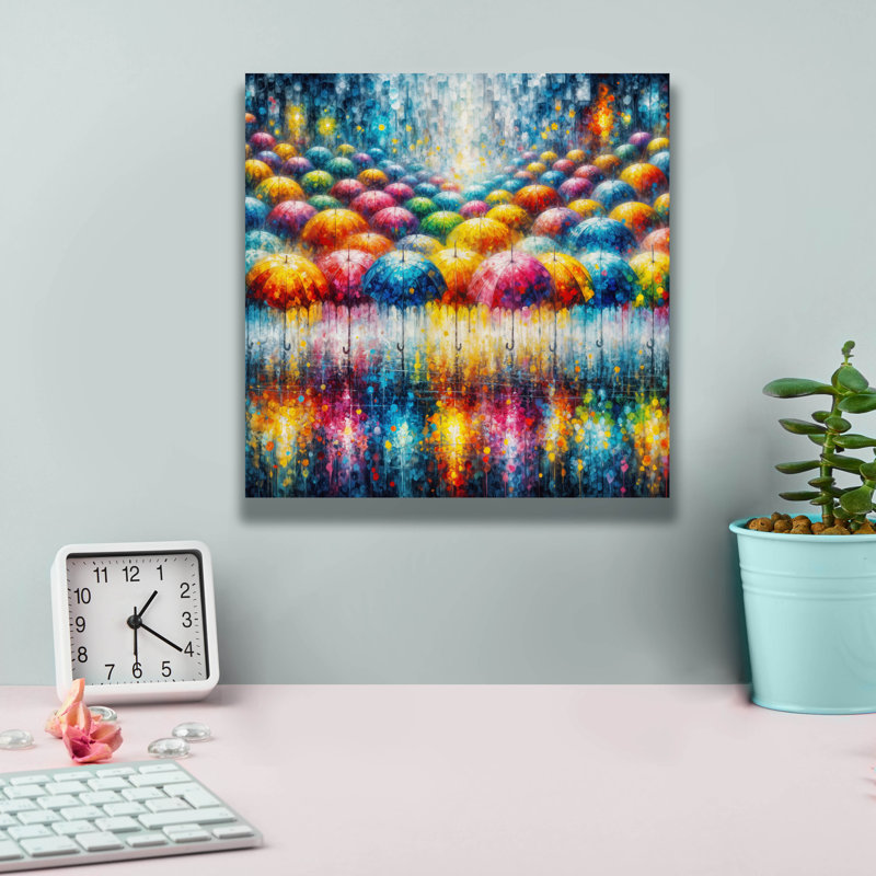  'Vibrant Umbrellas 2' by Rey Klimt Canvas Wall Art, 12" x 12", 12" H x 12" W