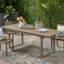Table de salle à manger extensible pour l'extérieur en bois gris avec cadre en forme de U et plateau de table à lattes pour une expérience de détente, assemblage des pieds requis.
