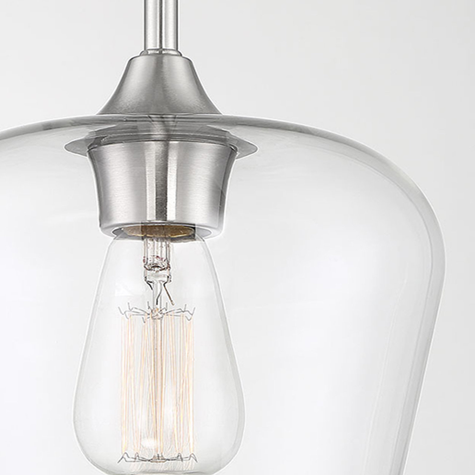 Breena Single Light Glass Dimmable Pendant, Clear, Satin Nickel
