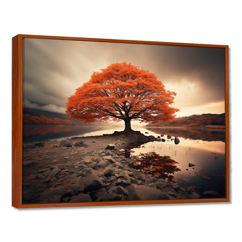 Coral Tree Autumn Whispers II - arbres, impressions sur toile, H 34 po x l 44 po x P 1,5 po, Cadre flottant brun