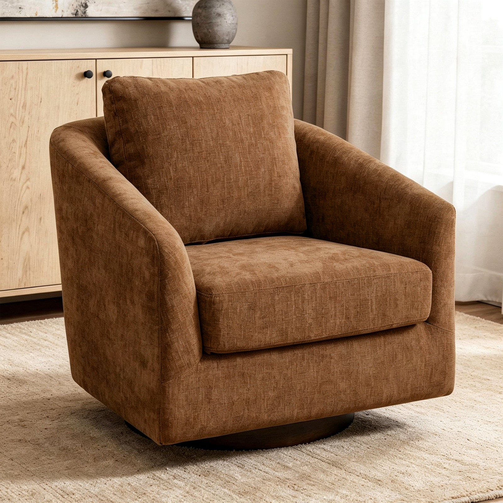 Upholstered Swivel Accent Chair, Brown