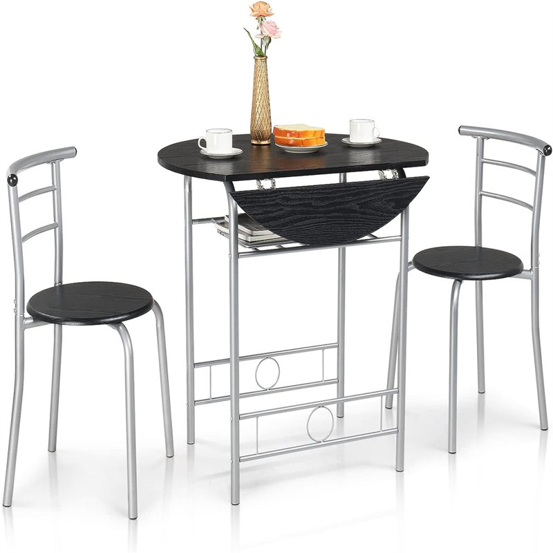 Dellview Drop Leaf Dining Table For Small Space,Small Kitchen Table Set For 2,Round Folding Table With 2 Chairs For Home,Kitchen,Apartment