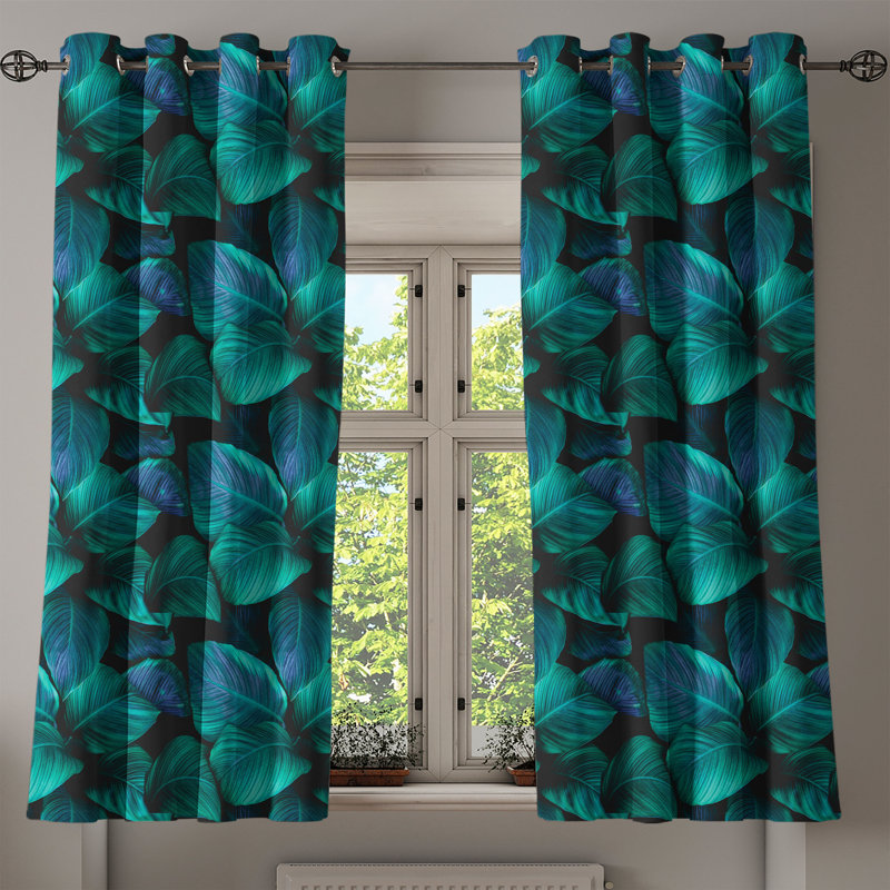 Dakota Fields Nature Grommet Curtain Realistic Look Tropical Art 50" x 96" Violet Blue and Fern Green, 50" W x 63" L