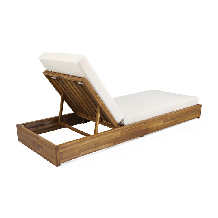 Lindero Outdoor Acacia Wood Armless Adjustable Chaise Lounge with