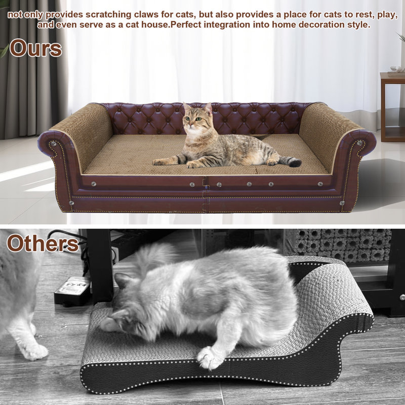 Canapé à gratter, carton à gratter épais en forme de canapé, lit de repos pour le repos et le jeu à l'intérieur, patin à griffer pour canapé (brun, L 39,4 po x l 14 po x H 11 po)