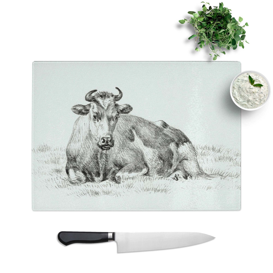 Tempered Glass Portrait of a Cow by Jean Bernard Chopping Board