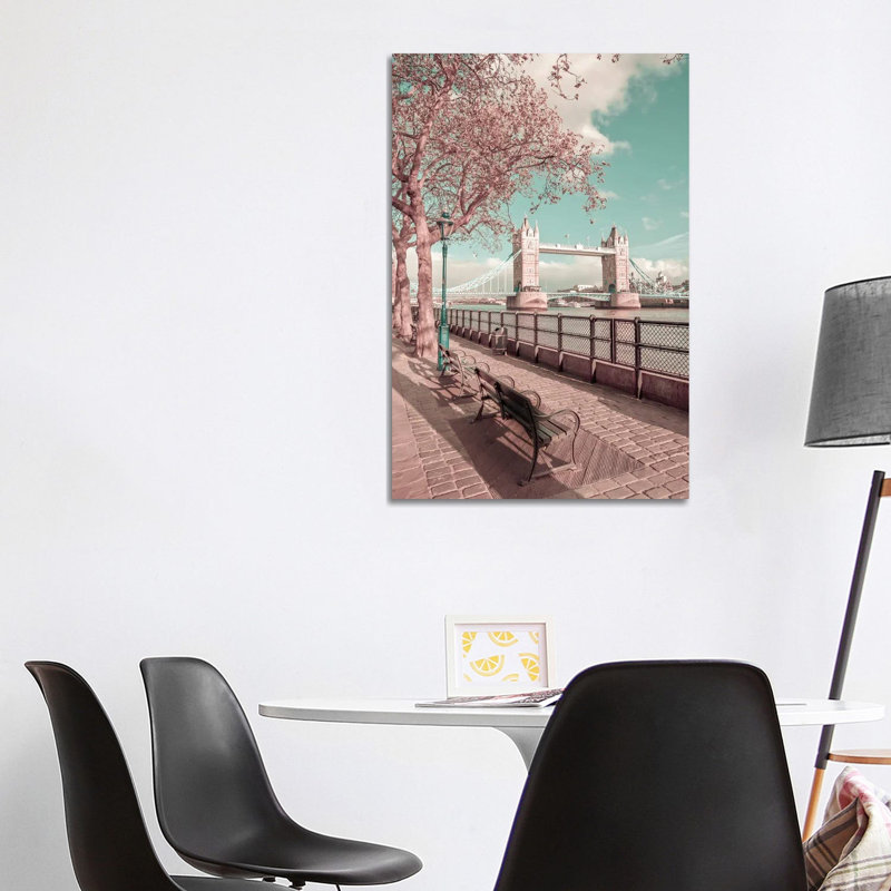 London Thames Riverside And Tower Bridge by Melanie Viola - Wrapped Canvas Print, 101.6 cm H x 66.04 cm W x 1.91 cm D