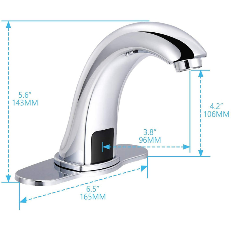 Robinet de lavabo automatique sans contact à capteur avec plaque de pont, robinets de meuble-lavabo chromés, robinet d'eau de salle de bain mains libres avec mélangeur d'eau froide et chaude