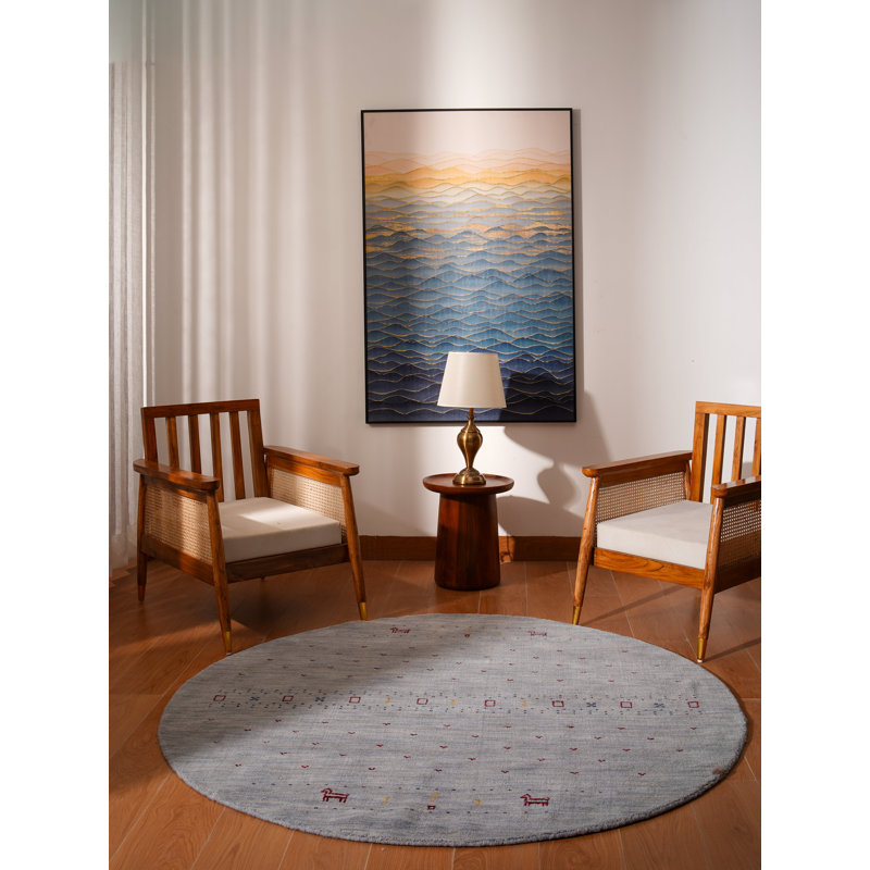Manns Hand Knotted Loom Wool Eco-Friendly Area Rugs - Round, Light Blue Color, Contemporary Modern Design, High Pile Thick Handmade Anti Skid Area Rugs for Living Room, Bed Room