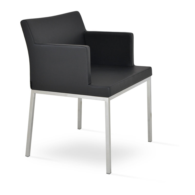Soho 18'' H Faux Leather Upholstered Metal Armchair, Black Faux Leather, Chrome