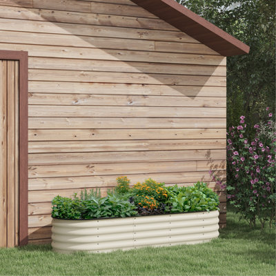 Ensemble de jardin surélevé galvanisé de 6,5 pi x 2 pi x 1,4 pi, jardinière surélevée en métal avec bordure de sécurité, réservoir de bricolage facile pour faire pousser des fleurs, des herbes et des légumes, crème