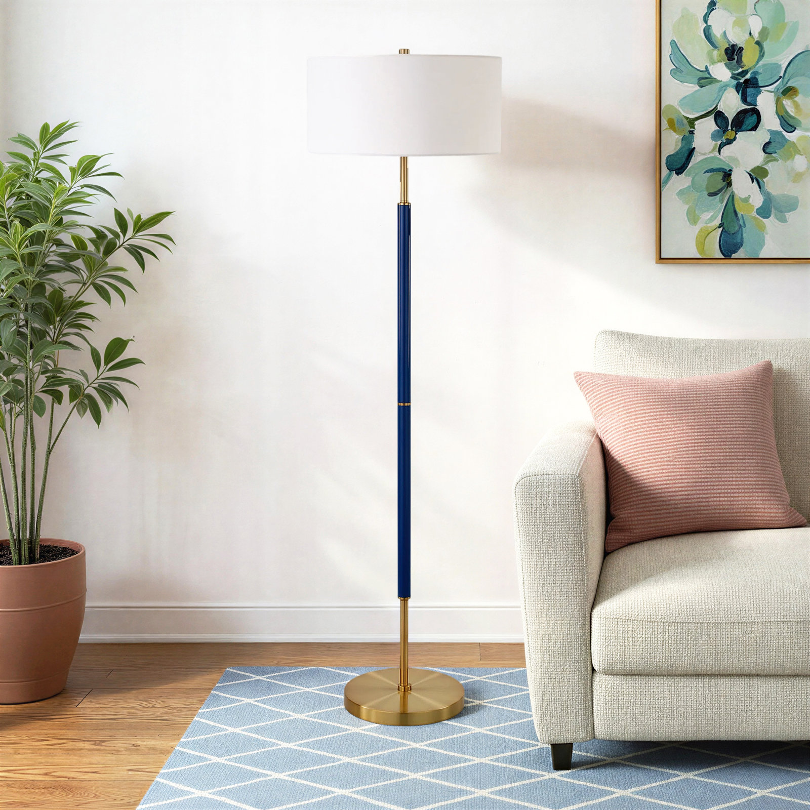 Olie 61" Floor Lamp, Blue/Brass