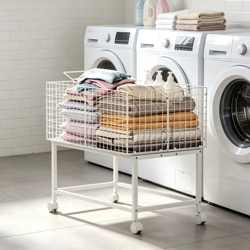 Panier à linge roulant avec poignée ergonomique - Chariot à linge robuste de 150 lb sur roulettes verrouillables à 360 °, grand rangement ventilé pour la chambre à coucher, la salle de bain et la salle de lavage