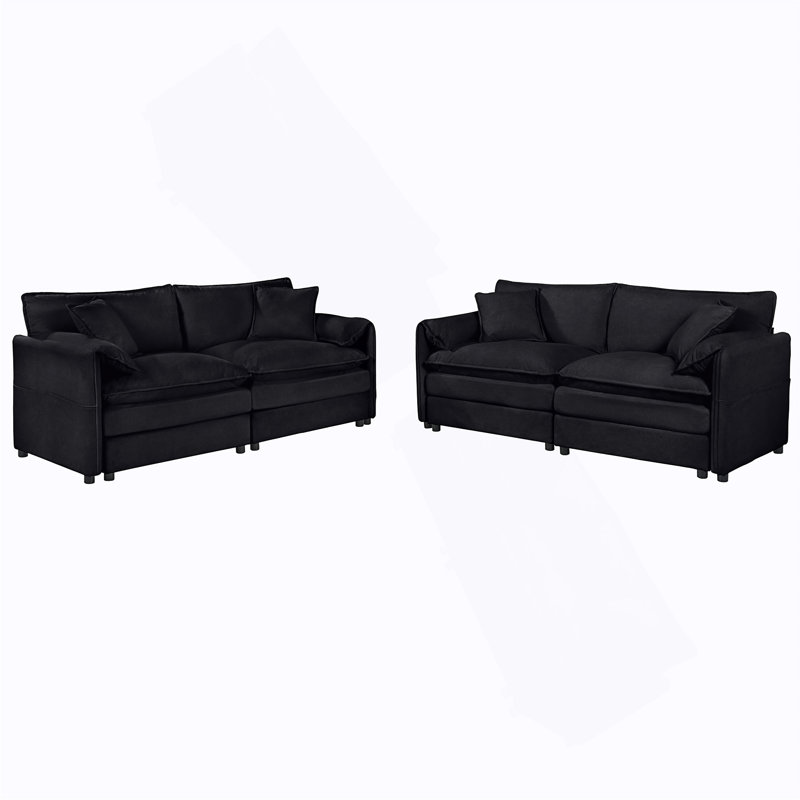 Ensemble de canapé 2 pièces, 2 pièces de canapé causeuse, ensemble de couchettes confortables en chenille moderne pour le bureau du salon avec 4 coussins