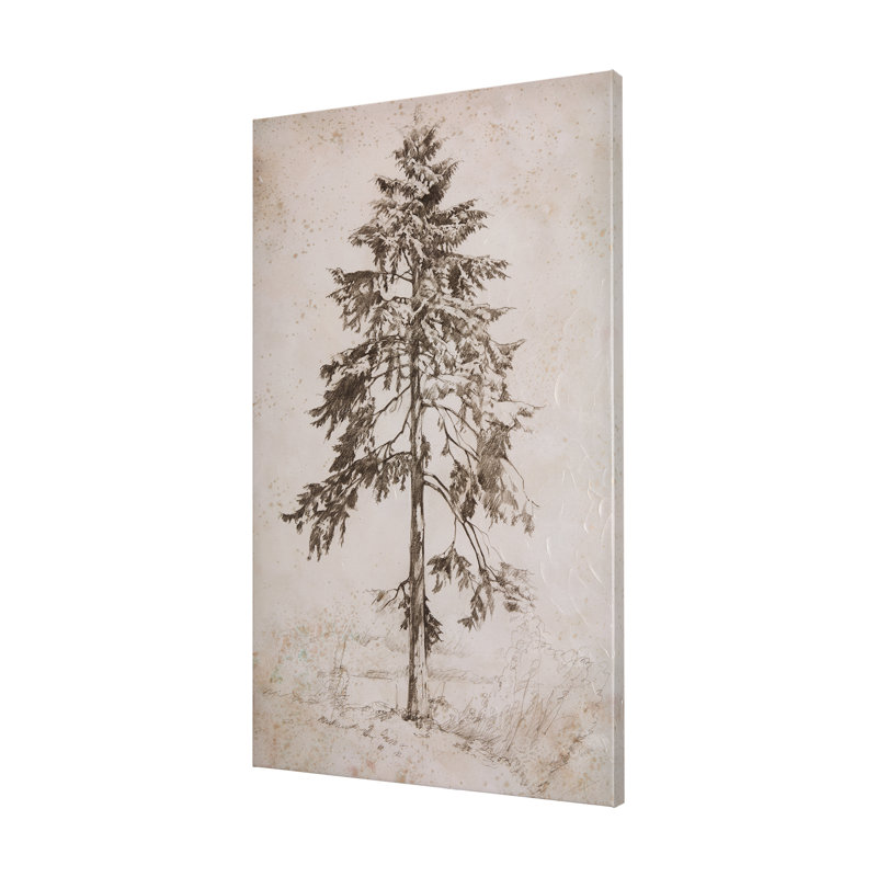 Arbre Westcoast dessinant une toile texturée embelli à la main II, H 60 po x l 36 po x P 1,5 po