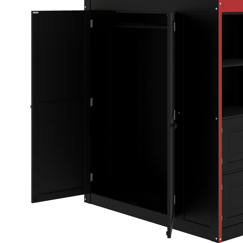 Lit mezzanine avec bureau et rangement, lumières DEL,, Lit double