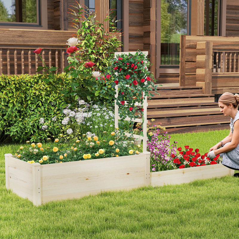 Lit de jardin surélevé 87 "avec base en treillis ouverte à 2 bacs pour patio