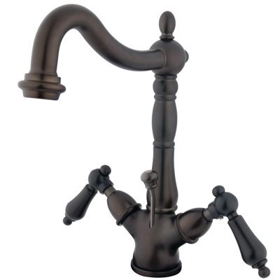 Kingston Brass Heritage Two-Handle 1-or-3 Hole Deck Mount Bathroom Faucet with Brass Pop-Up