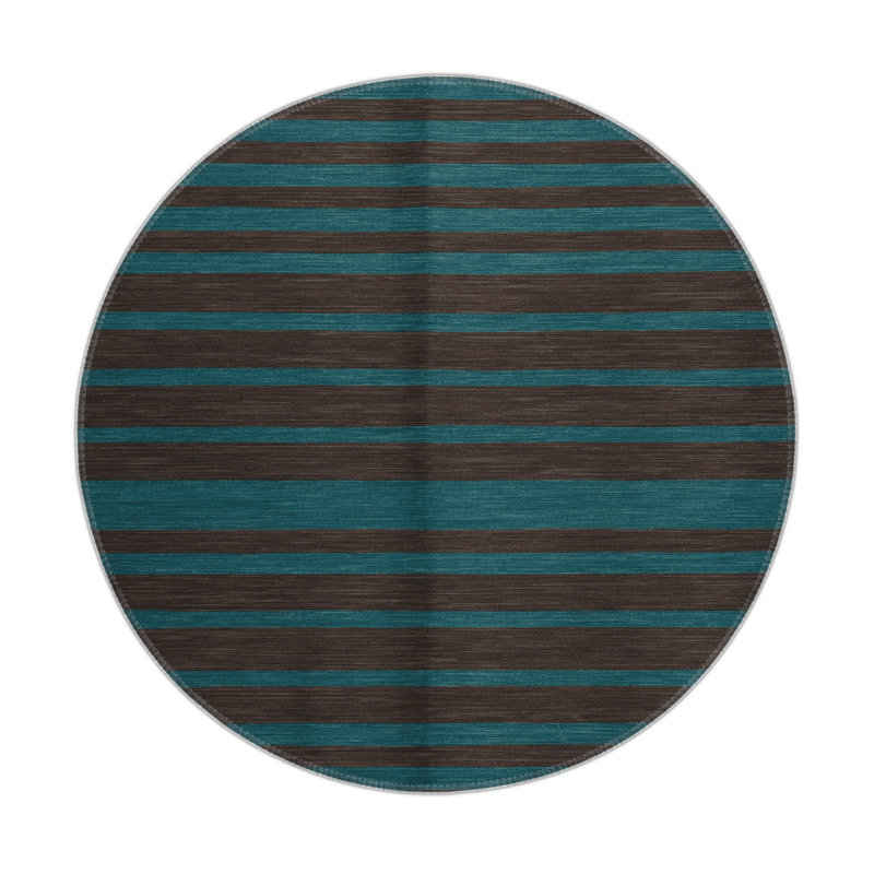 Tapis intérieur / extérieur bleu HorizontalStripes, Rond 5 pi