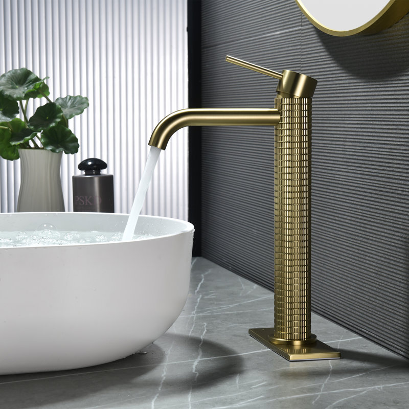 6-7/16“H Solid Brass Single Handle Bathroom Sink Faucet With Drain Assembly, Brushed Gold