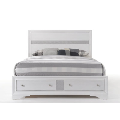 Lit de rangement à finition blanche - Structure en bois d'hévéa sans sommier 8-10 "Recommandé pour un grand matelas à 2 tiroirs avec 5 pieds de support en métal et une limite de poids de 20 lb