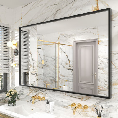Amara Tempered Glass and Aluminum Alloy Framed French Cleat Mounted Wall Mirror