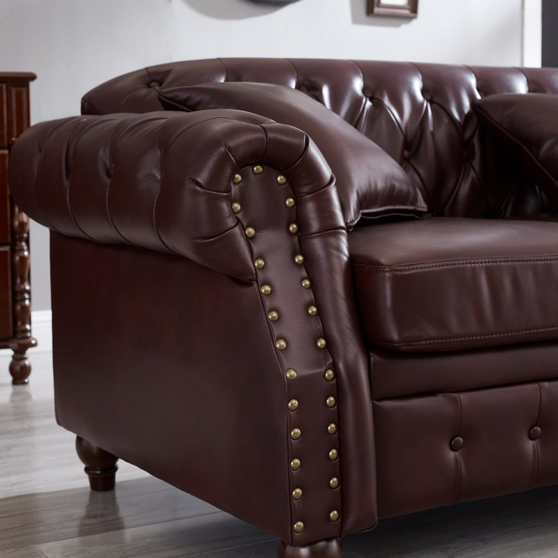 Canapé Chesterfield capitonné avec rangement, Similicuir bourgogne
