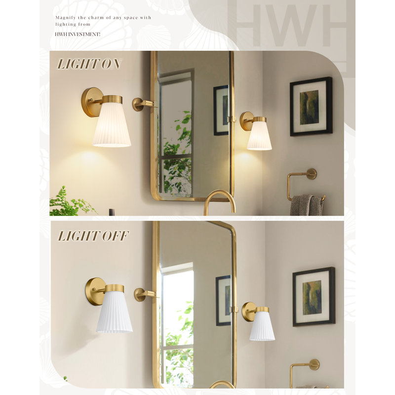 Vintage Dimmable Armed Sconce With Milk Glass Shade (Set Of 2), Brushed Gold