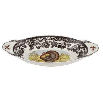 Spode Woodland Turkey Bread Tray Turkey 15.25X7"
