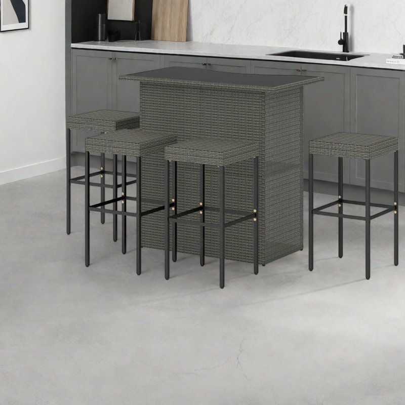 Contemporary Patio Bar Set, Metal & Rattan, Perfect For Outdoor Entertaining