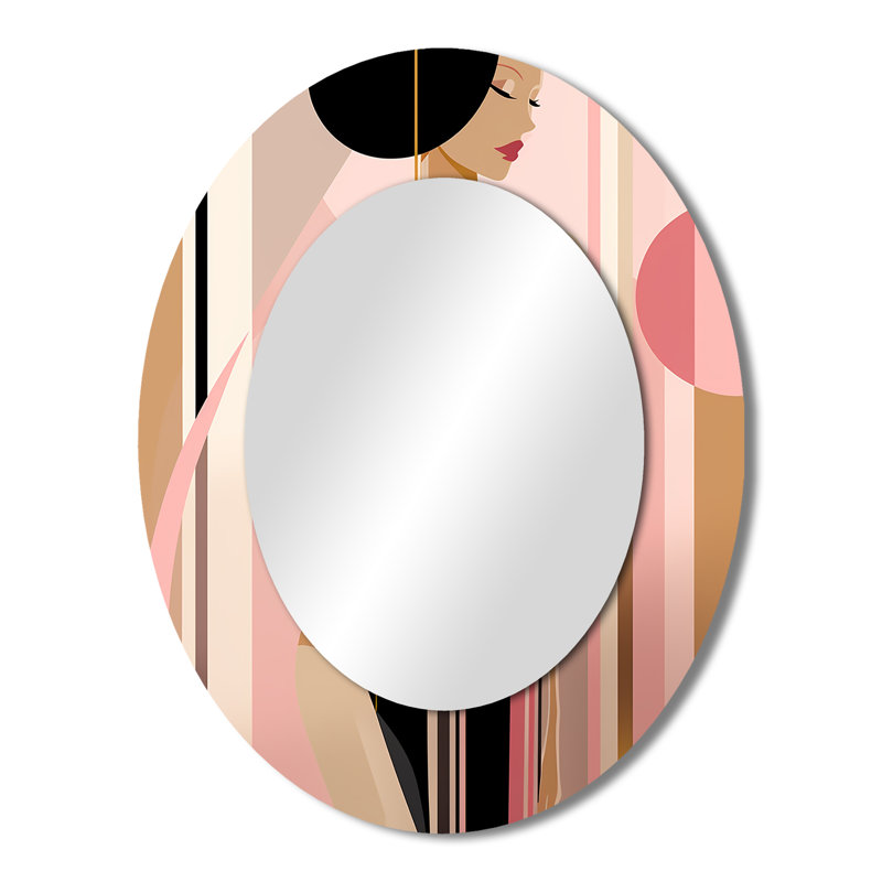 Sensual Elegance Art Nouveau Woman Portrait I - Modern Oval Wall Mirror, 43" x 33"