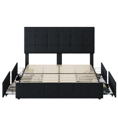 3 Piece Bedroom Set,  4-Drawer Storage Platform Bed, 2 Nightstands