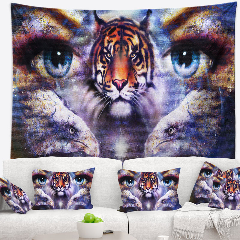 Tigre avec la femme eyes tapestry Animal, H 32 po x l 39 po