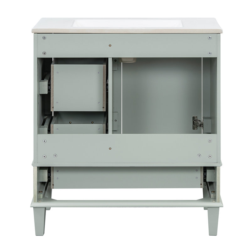 Meuble-lavabo moderne de 30 po avec ensemble de meuble-lavabo 30 po, armoire de rangement avec porte à fermeture douce et 3 tiroirs, structure en bois massif (vert)