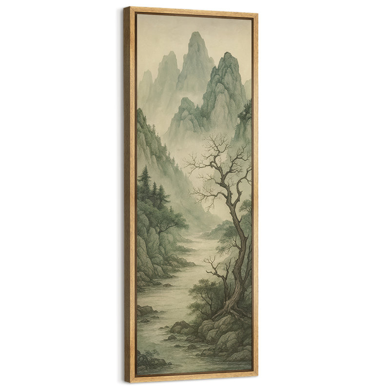 Traditional Chinese Landscape Art Extra Large Pictures Framed Canvas Print Wall Art, Natural, 60" H x 20" W