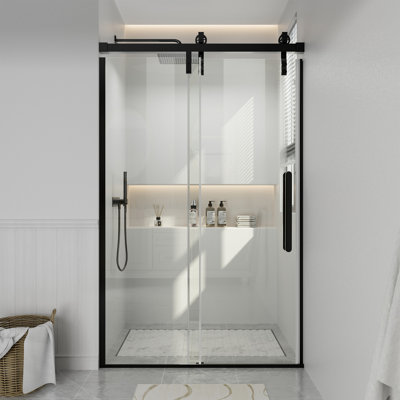 48'' W x 76'' H Framed Shower Door Bathroom Single Sliding With 10MM Tempered Glass Easy Clean -  CASAINC, CA-GN12-4876MB