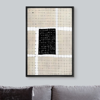 «Geometric Line» IDÉE4WALL, reproduction d'art sur toile encadrée, rétro, noir, brun clair, grille, blocs de couleurs, formes abstraites, illustrations, art moderne, décoratif, contemporain, pour le salon, la chambre à coucher, le bureau
