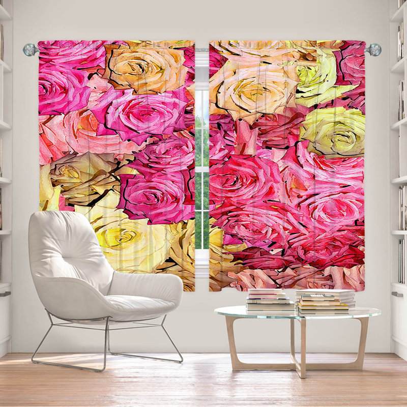Paire de rideaux obscurcissant en polyester Addingham, L 40 po x L 52 po, Jaune / rose