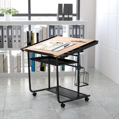 Table à dessin et à dessin réglable avec cadre noir et roulettes doubles