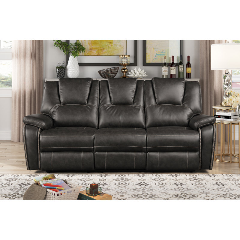 Breathable Air Leather With Usb Reclining Sofa, Gray, Manual Recliner
