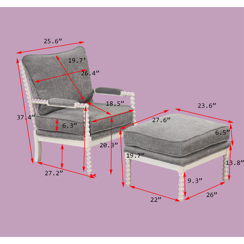 Fauteuil rembourré, Velours gris, Blanc