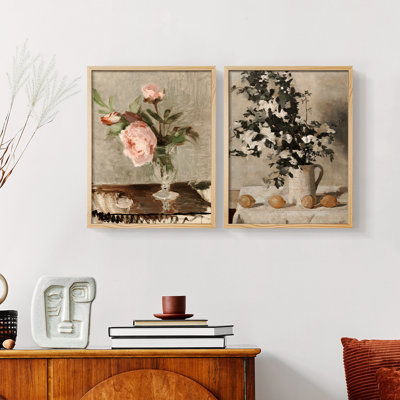 «Vintage Floral Lxx», impression giclée sur cadre - ensemble de 2