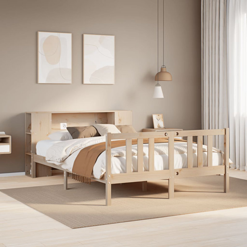 Bookcase Bed Without Mattress Solid Wood Pine,  140.5cm x 195.5cm