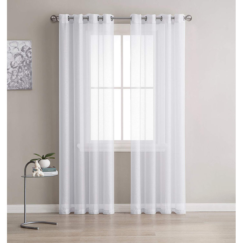 Karina Semi Sheer Curtain Pair, White, 54"W x 95"L