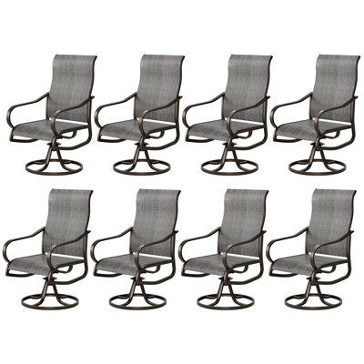 8 chaises de patio pivotantes pour l'extérieur 8 pièces, structure en métal rotative à 360 ° avec tissu Teslin, chaises de patio avec accoudoirs pour les repas en plein air, terrasse, cour