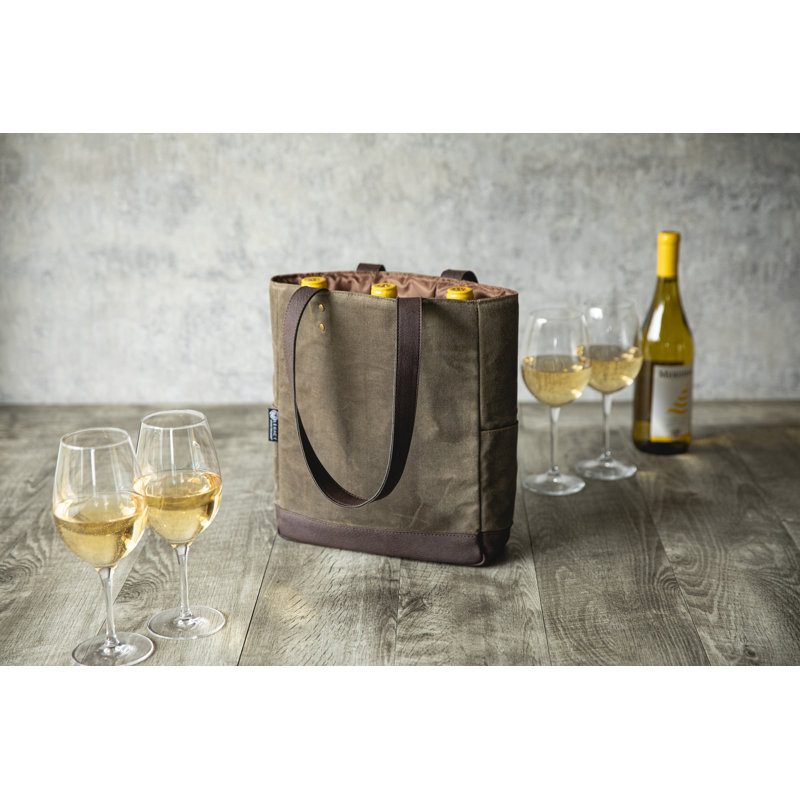 Sac fourre-tout à vin en toile cirée et patinée, H 12 po x l 10 po x P 3,5 po