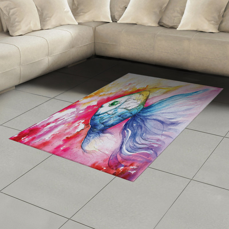 Fish High Density Long Fiber Poly Threads Decorative Area Rug Carpet, Rectangle 4' x 5'8"