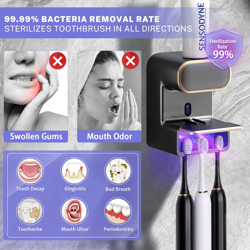 Automatic Toothpaste Dispenser,Wall Mounted Electric Toothpaste Dispenser With 3 Toothpaste Slots,Toothpaste Dispenser For Adults (Black)