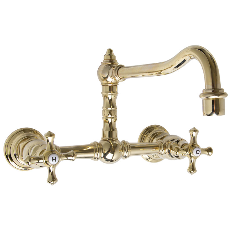 Proper Double Handle Kitchen Faucet, Polished Brass
