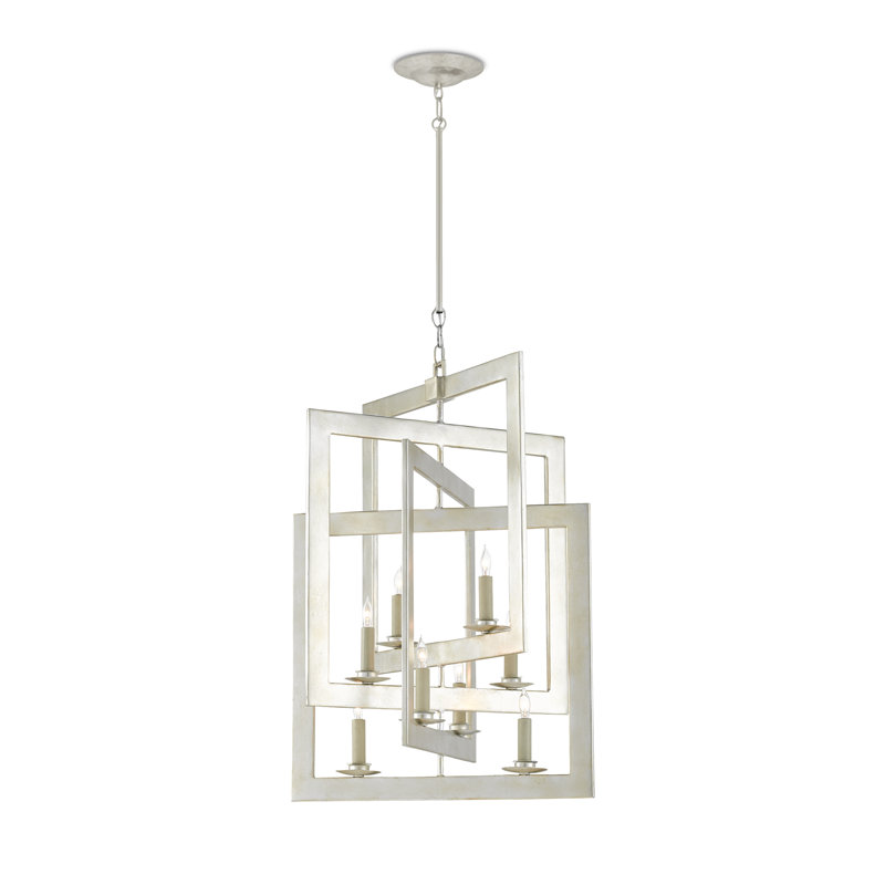 Lustre géométrique à 8 lumières Middleton, Feuille d'argent contemporaine